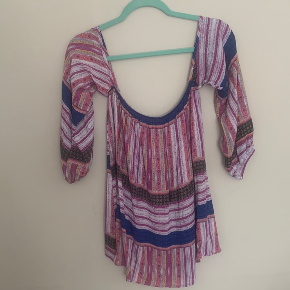 Mittoshop Boho Hippie Off the Shoulder Multicolor Top Size Medium 100% Rayon